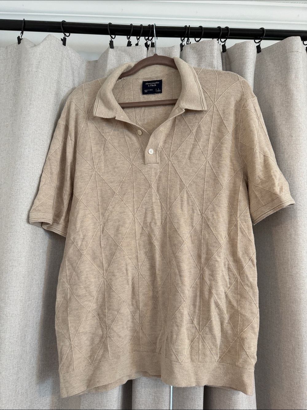 Abercrombie & Fitch Beige Diamond-Knit Polo